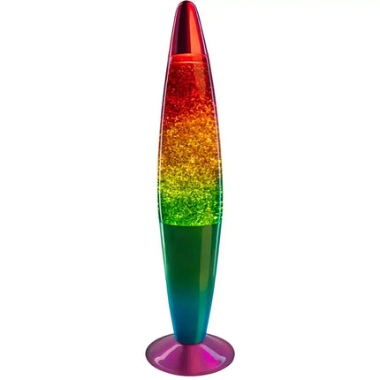 MDI Rainbow Glitter Lava Lamp – A sparkling motion lamp with a rainbow gradient design.