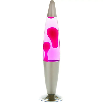 MDI Silver Pink Pink Lava Lamp – A sleek motion lamp with pink lava in pink liquid.