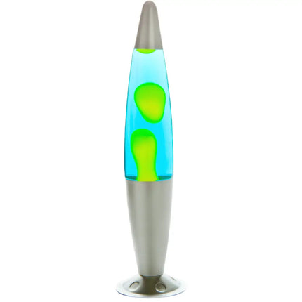 MDI Silver Yellow Blue Lava Lamp – A sleek motion lamp with yellow lava in blue liquid.