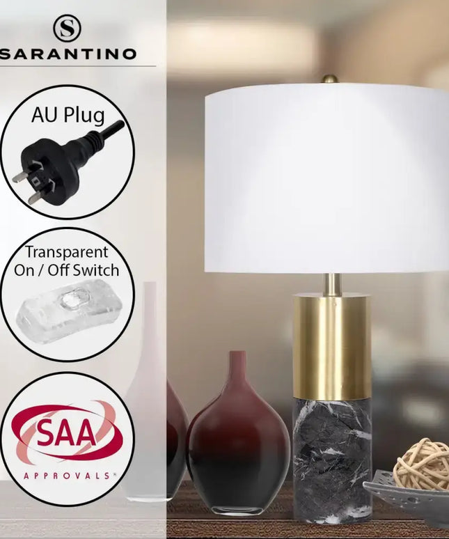 Sarantino Metal and Marble Table Lamp in Black-Home & Garden > Lighting-Koala Lamps and Lighting