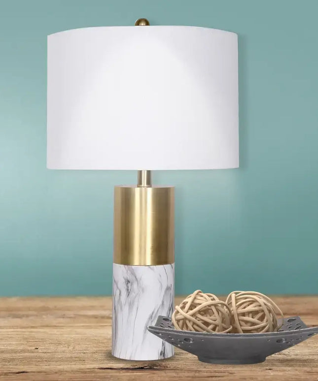 Sarantino Metal And Marble Table Lamp - White-Home & Garden > Lighting-Koala Lamps and Lighting