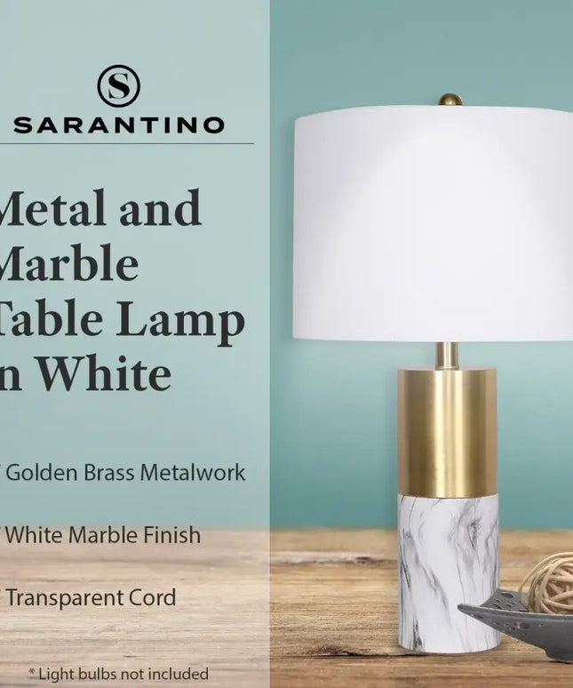 Sarantino Metal And Marble Table Lamp - White-Home & Garden > Lighting-Koala Lamps and Lighting