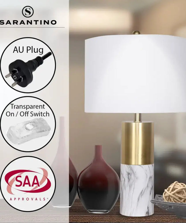 Sarantino Metal And Marble Table Lamp - White-Home & Garden > Lighting-Koala Lamps and Lighting