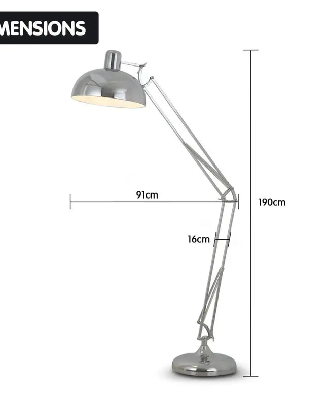 Sarantino Metal Architect Floor Lamp Shade Adjustable Height - Chrome-Home & Garden > Lighting-Koala Lamps and Lighting