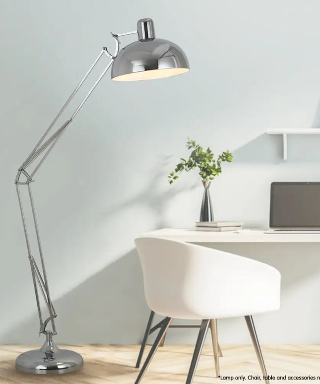 Sarantino Metal Architect Floor Lamp Shade Adjustable Height - Chrome-Home & Garden > Lighting-Koala Lamps and Lighting