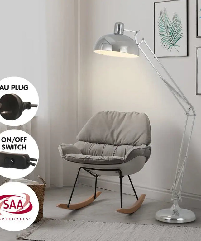 Sarantino Metal Architect Floor Lamp Shade Adjustable Height - Chrome-Home & Garden > Lighting-Koala Lamps and Lighting