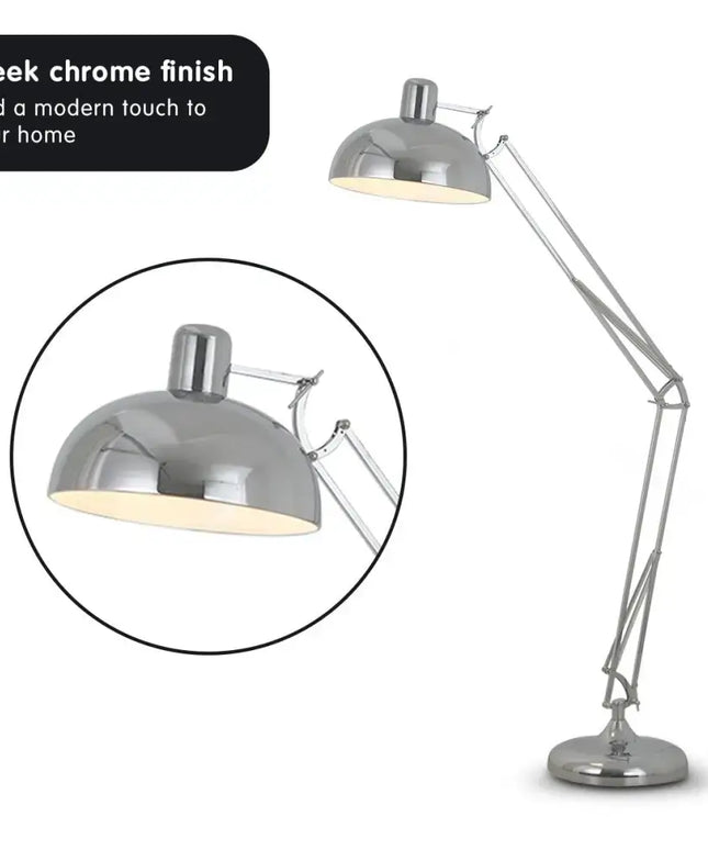 Sarantino Metal Architect Floor Lamp Shade Adjustable Height - Chrome-Home & Garden > Lighting-Koala Lamps and Lighting