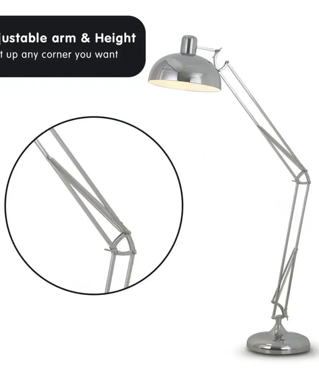 Sarantino Metal Architect Floor Lamp Shade Adjustable Height - Chrome-Home & Garden > Lighting-Koala Lamps and Lighting