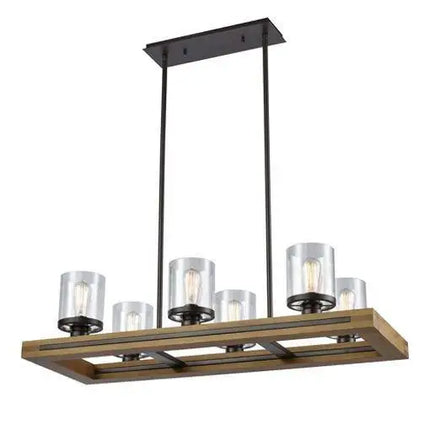 METI Warm Chestnut Wood 6 Light Rectangular Pendant - METI01-Island Pendant Lights-CLA Lighting
