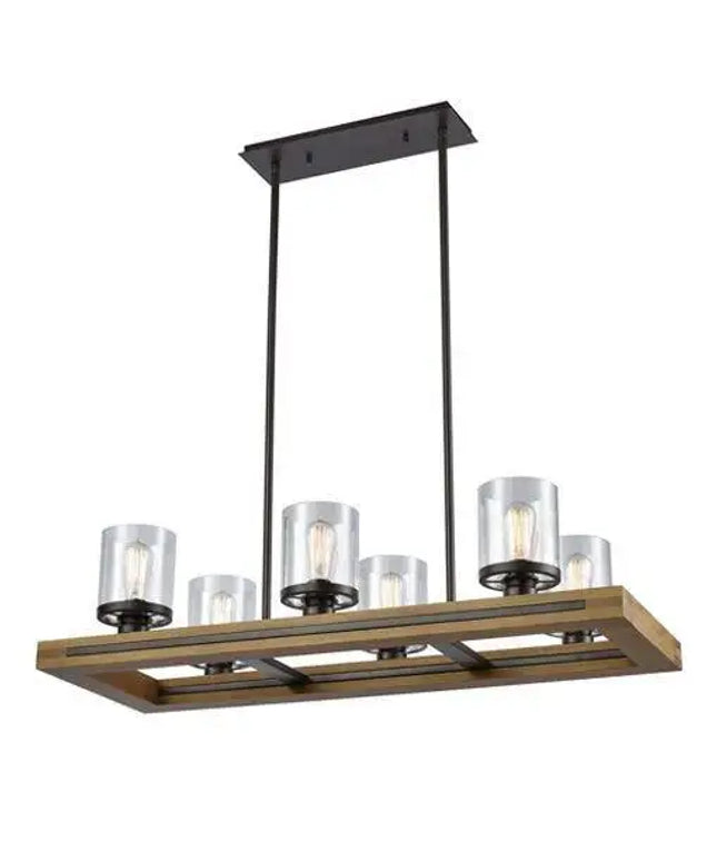 METI Warm Chestnut Wood 6 Light Rectangular Pendant - METI01-Island Pendant Lights-CLA Lighting