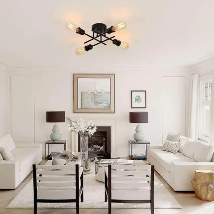 Industrial Semi Flush Mount Chandelier Black - Home & Garden > Lighting