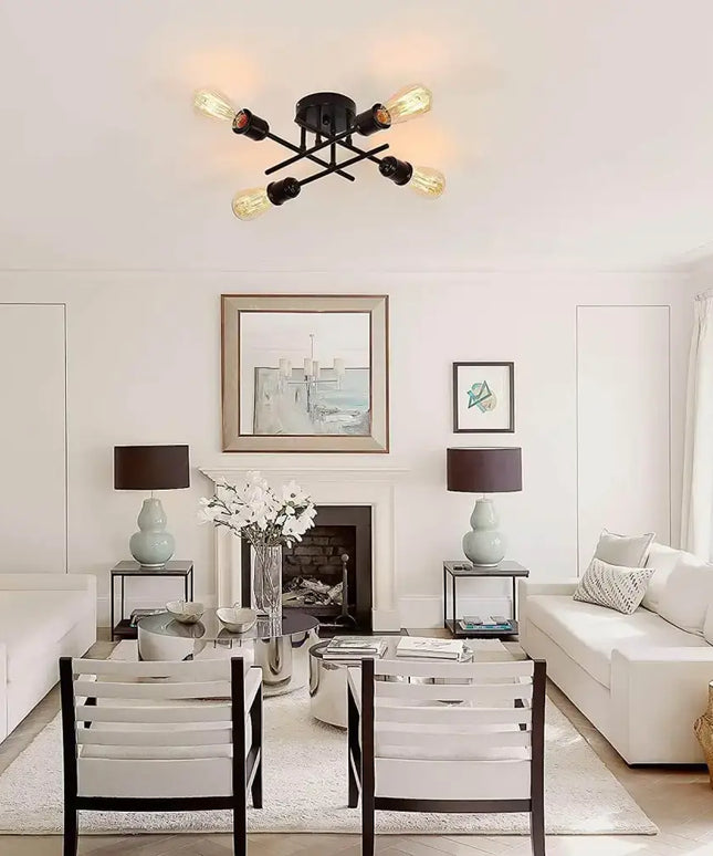 Industrial Semi Flush Mount Chandelier Black - Home & Garden > Lighting