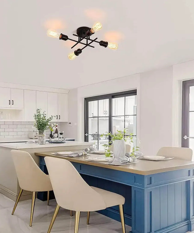 Industrial Semi Flush Mount Chandelier Black - Home & Garden > Lighting