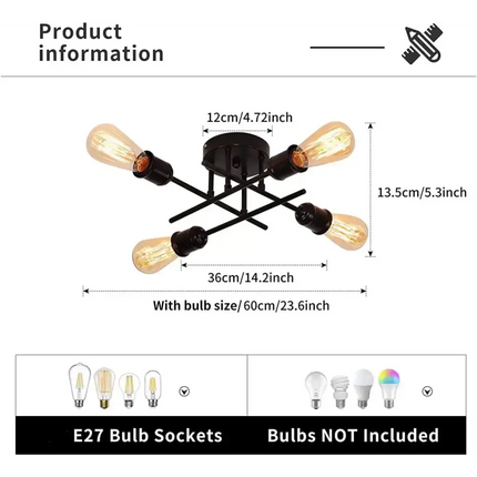 Industrial Semi Flush Mount Chandelier Black - Home & Garden > Lighting