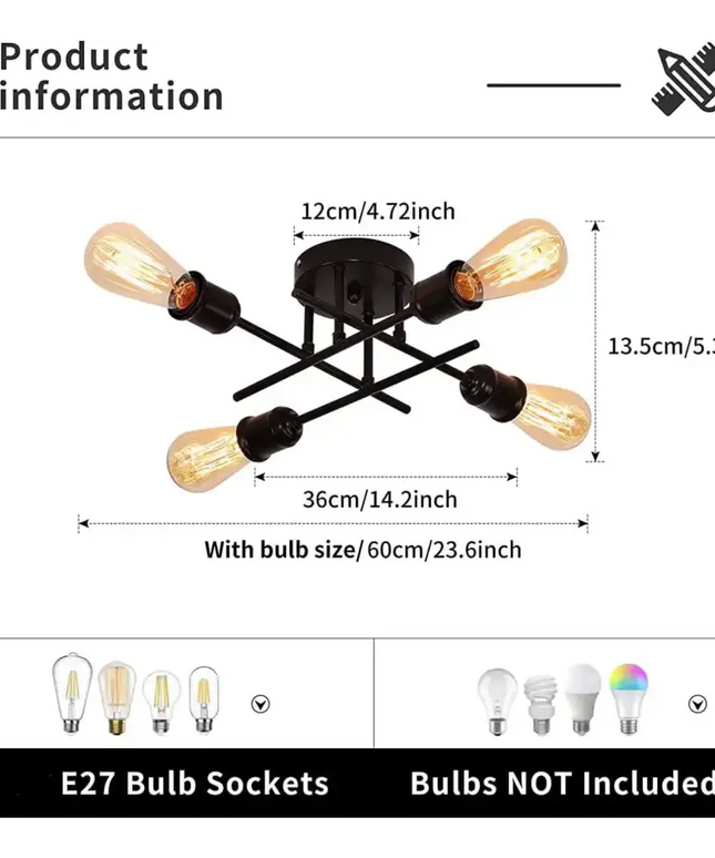 Industrial Semi Flush Mount Chandelier Black - Home & Garden > Lighting