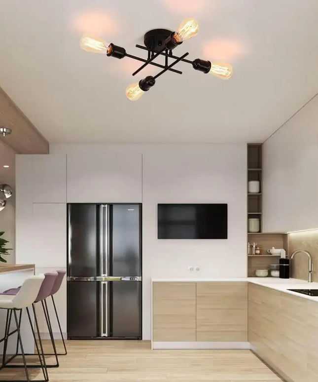 Industrial Semi Flush Mount Chandelier Black - Home & Garden > Lighting