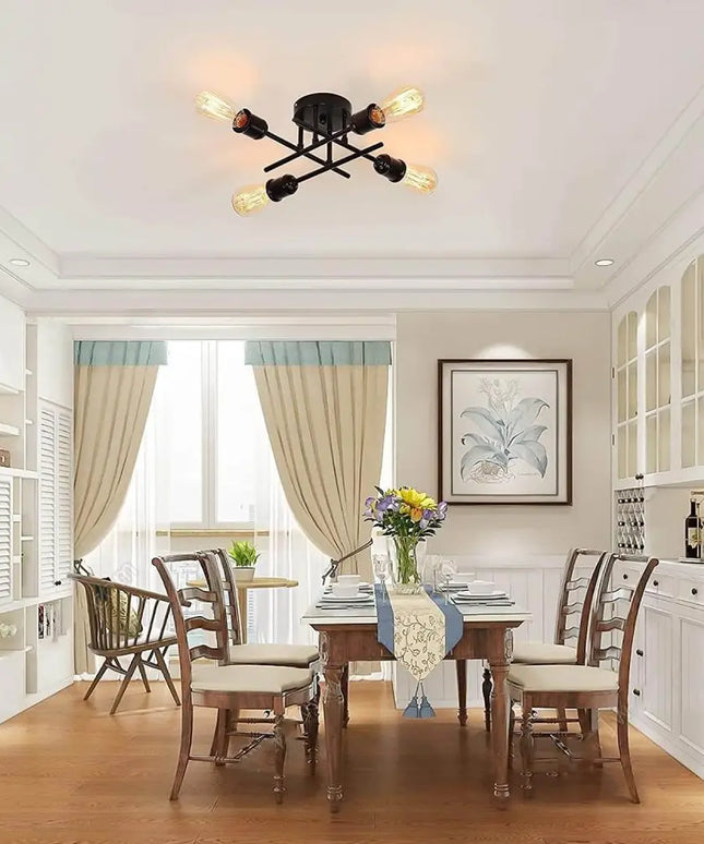 Industrial Semi Flush Mount Chandelier Black - Home & Garden > Lighting