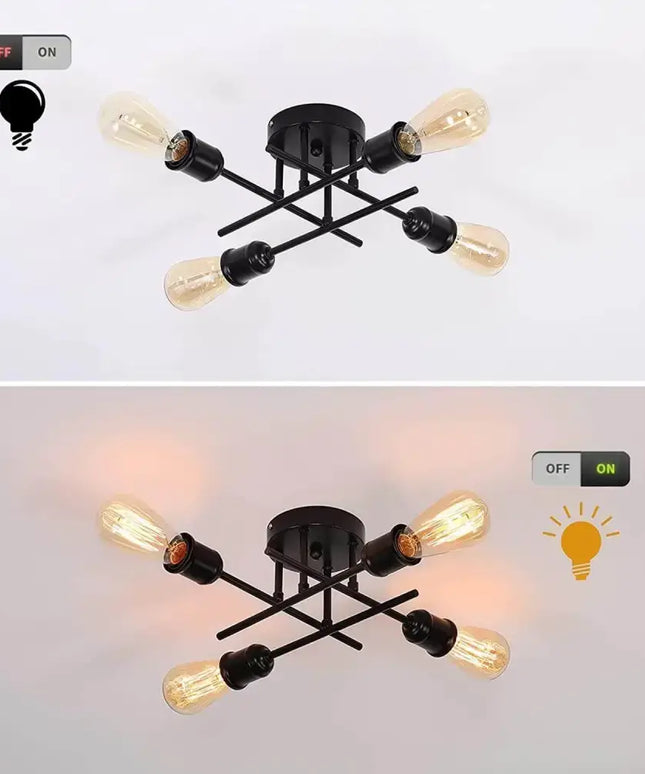 Industrial Semi Flush Mount Chandelier Black - Home & Garden > Lighting