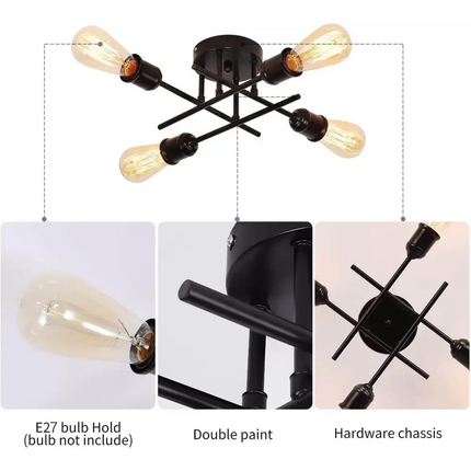Industrial Semi Flush Mount Chandelier Black - Home & Garden > Lighting