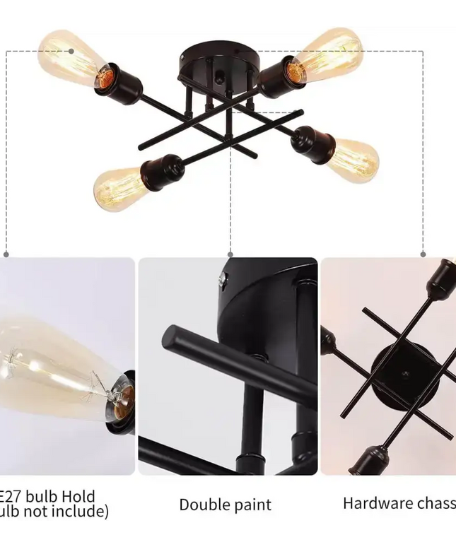 Industrial Semi Flush Mount Chandelier Black - Home & Garden > Lighting