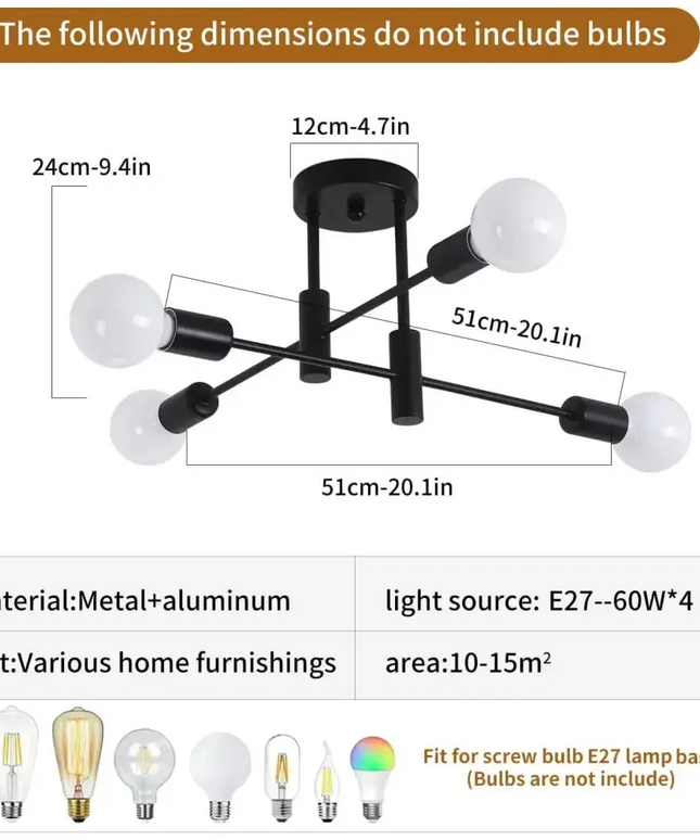 Mid Century Chandelier Modern 4-Light - Home & Garden > Lighting