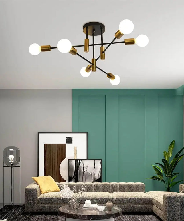 Mid Century Chandelier Modern 6-Light Black & Gold - Home & Garden > Lighting