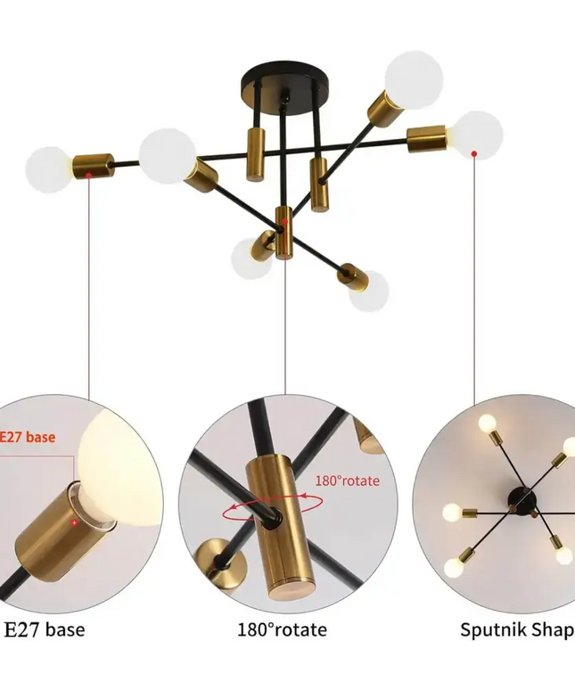 Mid Century Chandelier Modern 6-Light Black & Gold - Home & Garden > Lighting