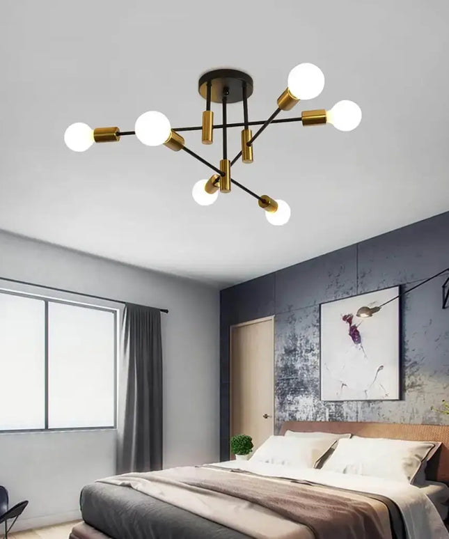 Mid Century Chandelier Modern 6-Light Black & Gold - Home & Garden > Lighting