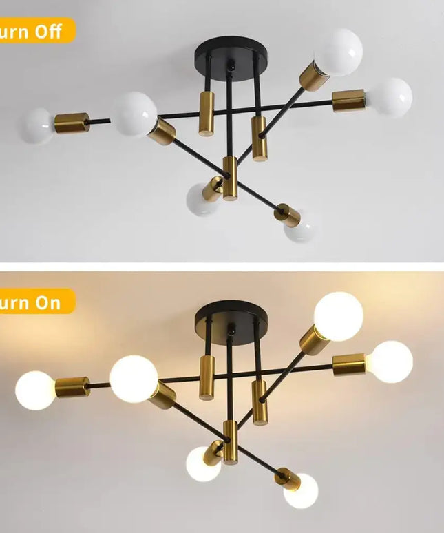 Mid Century Chandelier Modern 6-Light Black & Gold - Home & Garden > Lighting