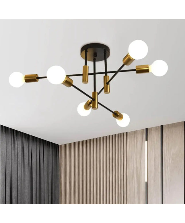 Mid Century Chandelier Modern 6-Light Black & Gold - Home & Garden > Lighting
