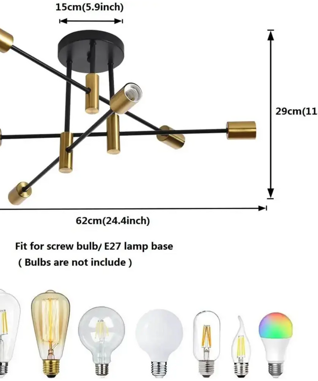 Mid Century Chandelier Modern 6-Light Black & Gold - Home & Garden > Lighting