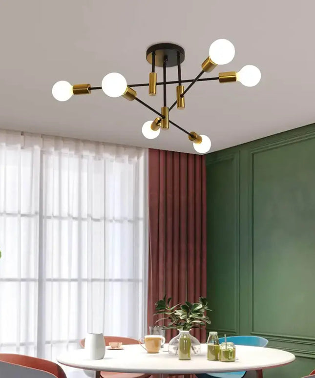 Mid Century Chandelier Modern 6-Light Black & Gold - Home & Garden > Lighting