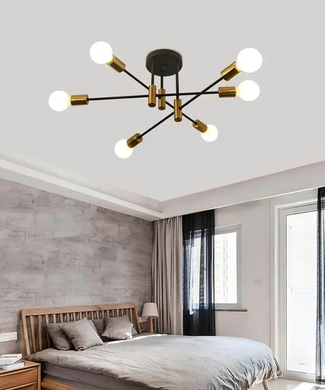 Mid Century Chandelier Modern 6-Light Black & Gold - Home & Garden > Lighting