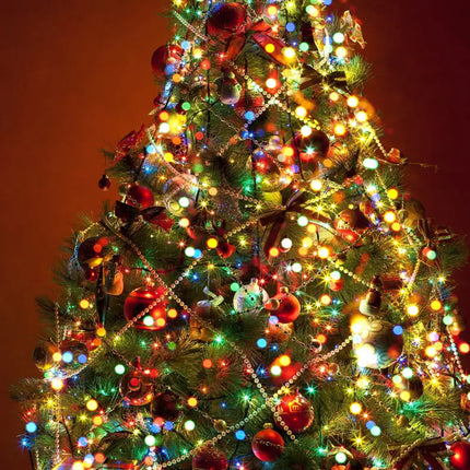 Decorated Christmas tree with colorful lights featuring Milano Decor Outdoor LED Fairy Lights
