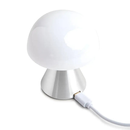 Mina Mini Led Lamp with mushroom-shaped white design and USB cable for versatile lighting