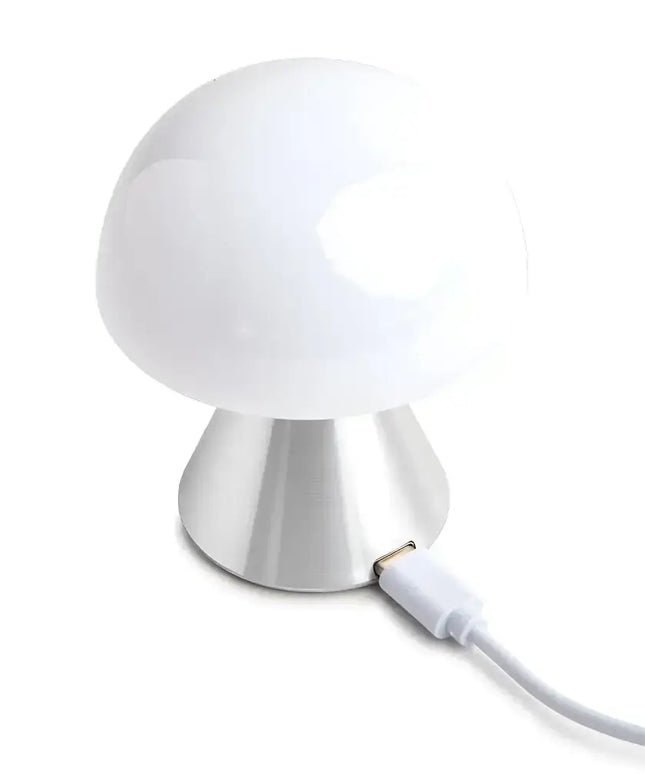 Mina Mini Led Lamp with mushroom-shaped white design and USB cable for versatile lighting