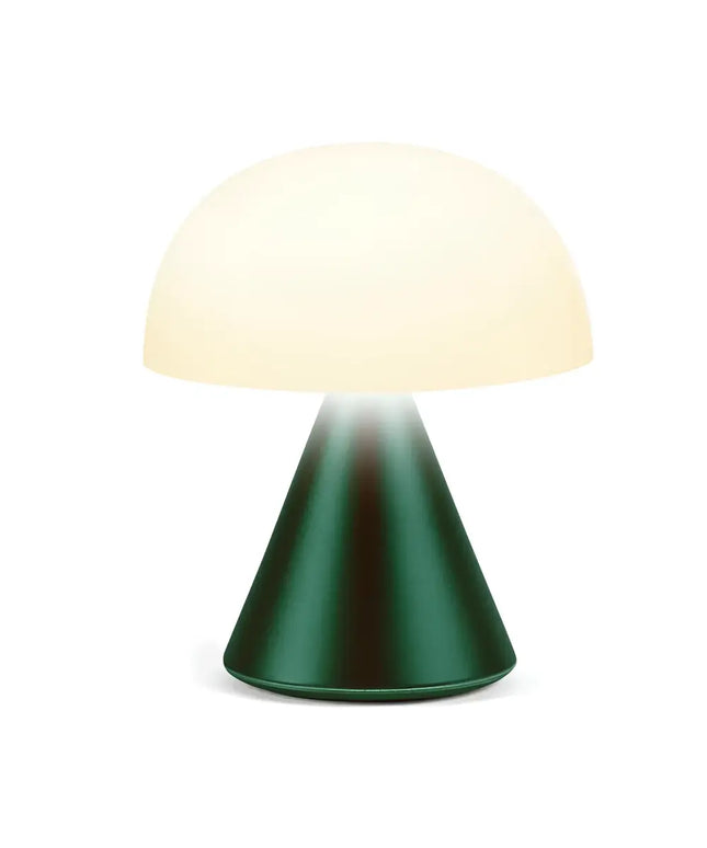 Green mushroom-shaped Mina Mini LED Lamp with a glowing dome for ambient lighting