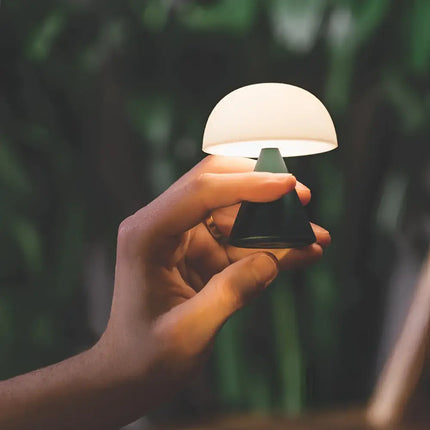 Mushroom-shaped portable lamp from Mina Mini Led Lamp Green product line