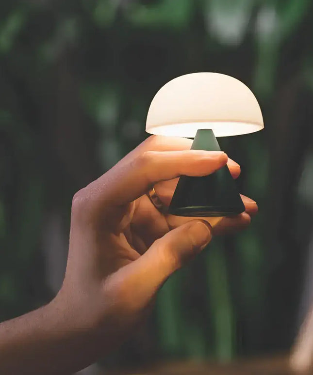 Mushroom-shaped portable lamp from Mina Mini Led Lamp Green product line