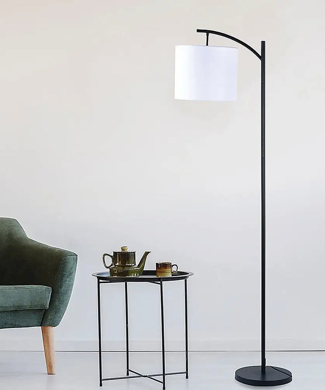 Modern Black Floor Lamp with White Shade & Foot Switch-Lamps-Dropli