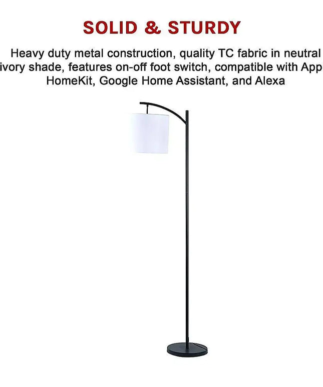 Modern Black Floor Lamp with White Shade & Foot Switch-Lamps-Dropli