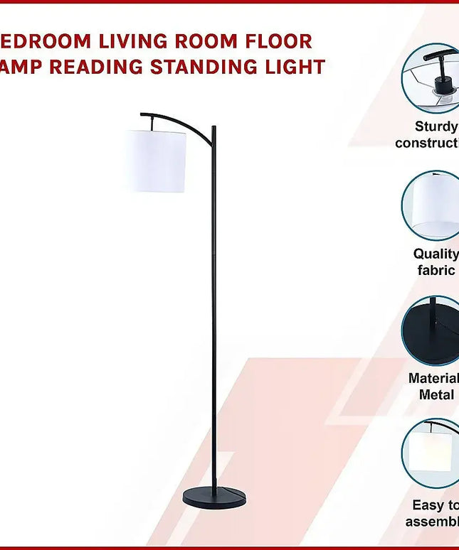 Modern Black Floor Lamp with White Shade & Foot Switch-Lamps-Dropli