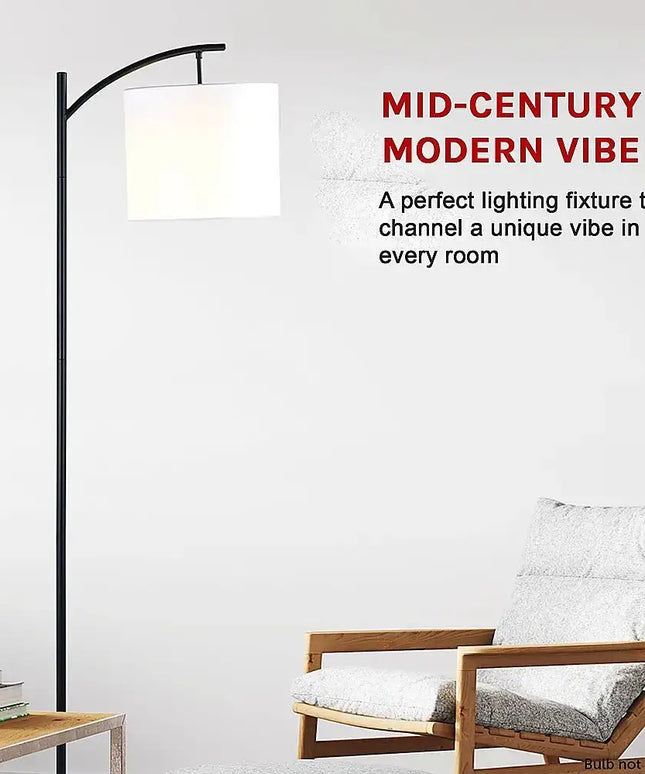 Modern Black Floor Lamp with White Shade & Foot Switch-Lamps-Dropli