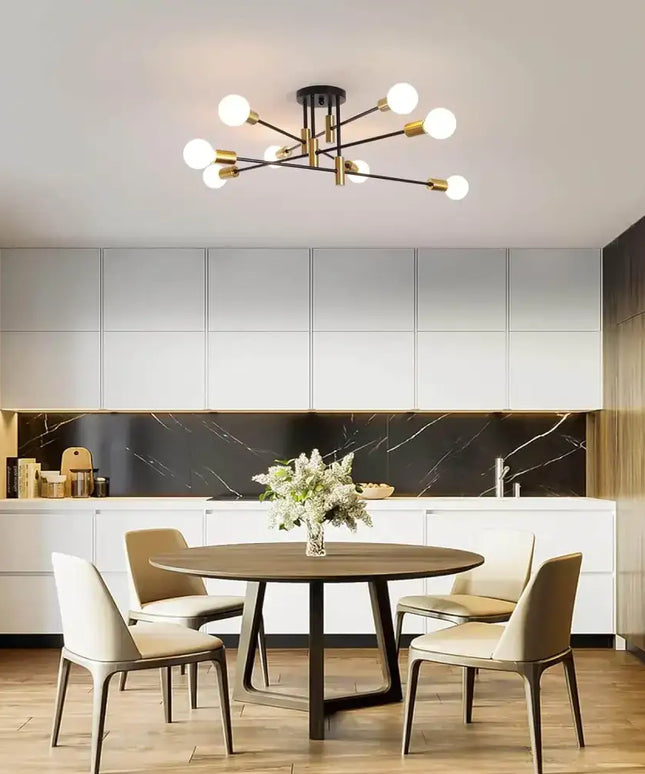Modern Black Gold Ceiling Light 8 Lights - Home & Garden > Lighting