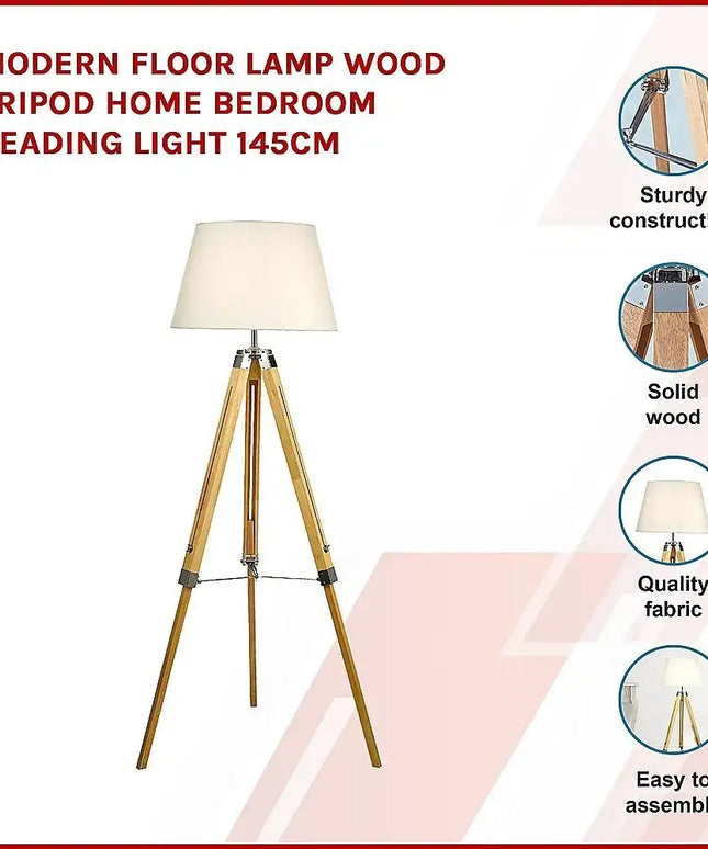 Modern Floor Lamp Wood Tripod Home Bedroom Reading Light 145cm-Home & Garden > Lighting-Koala Lamps and Lighting