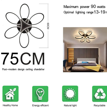 Modern LED Chandelier Light Fixture Dimmable Remote (75 cm) - Home & Garden > Lighting