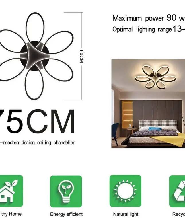 Modern LED Chandelier Light Fixture Dimmable Remote (75 cm) - Home & Garden > Lighting