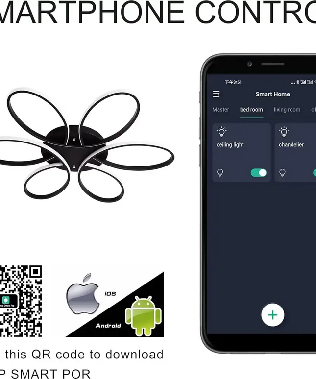 Modern LED Chandelier Light Fixture Dimmable Remote (75 cm) - Home & Garden > Lighting