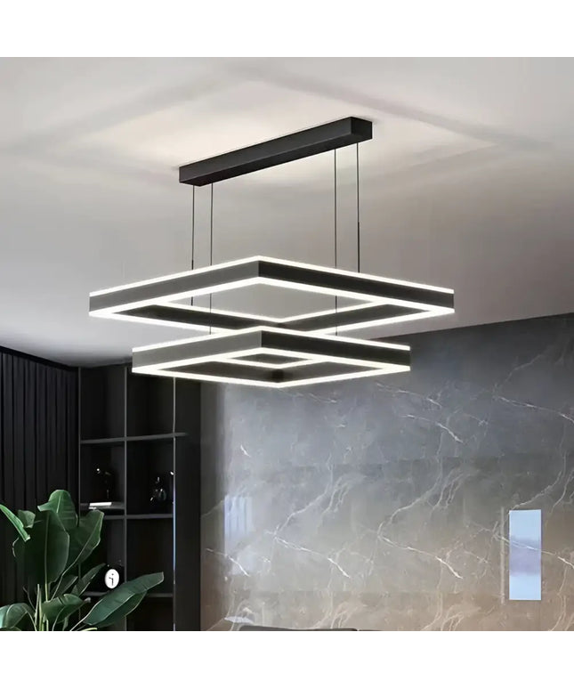 Modern minimalist square pendant light with adjustable LED chandelier and double layer design