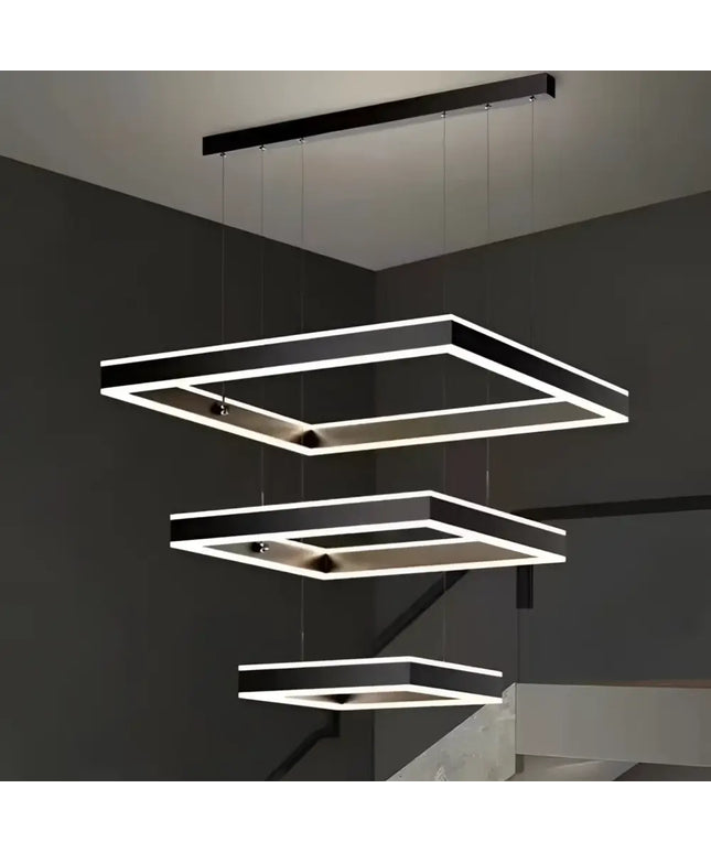 Modern minimalist square LED pendant chandelier with adjustable triple-layer design